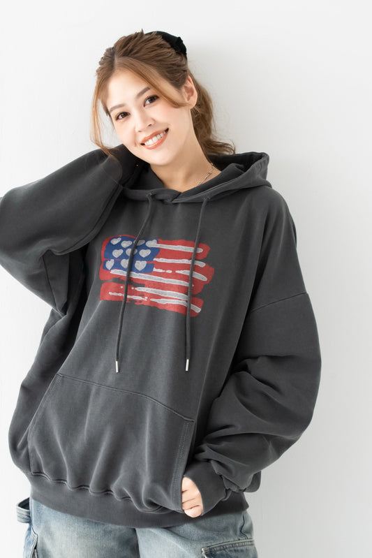 【くぅちゃんコラボアイテム】ウォッシュブラックユニセックスフーディー