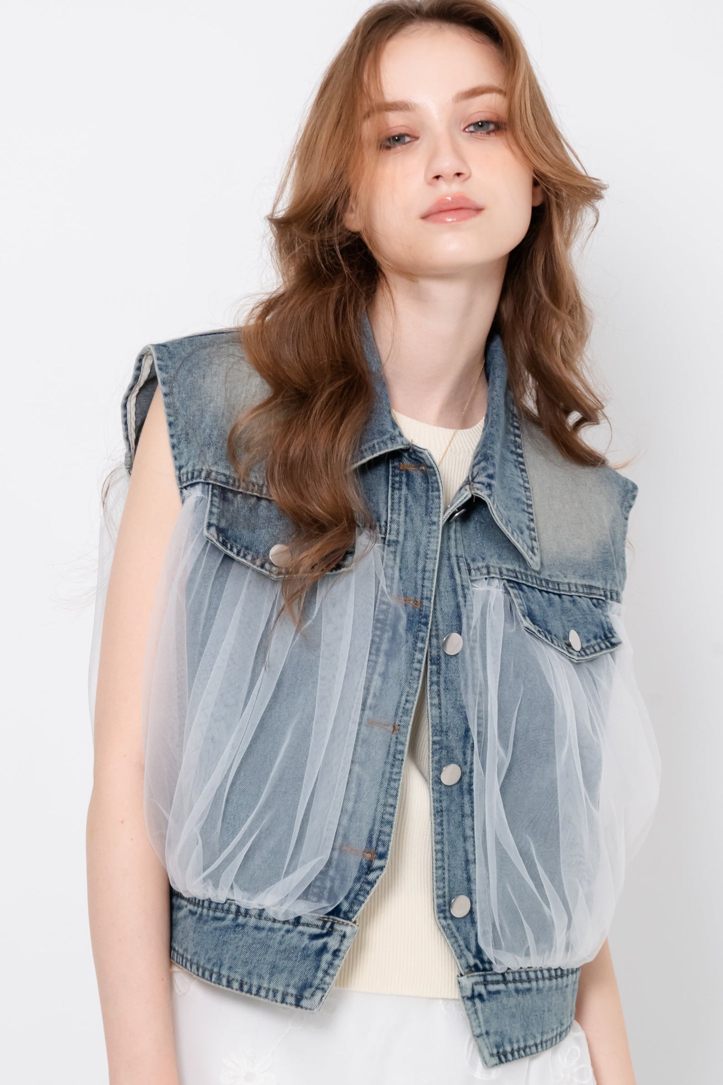 【SALE】レースデニムベスト