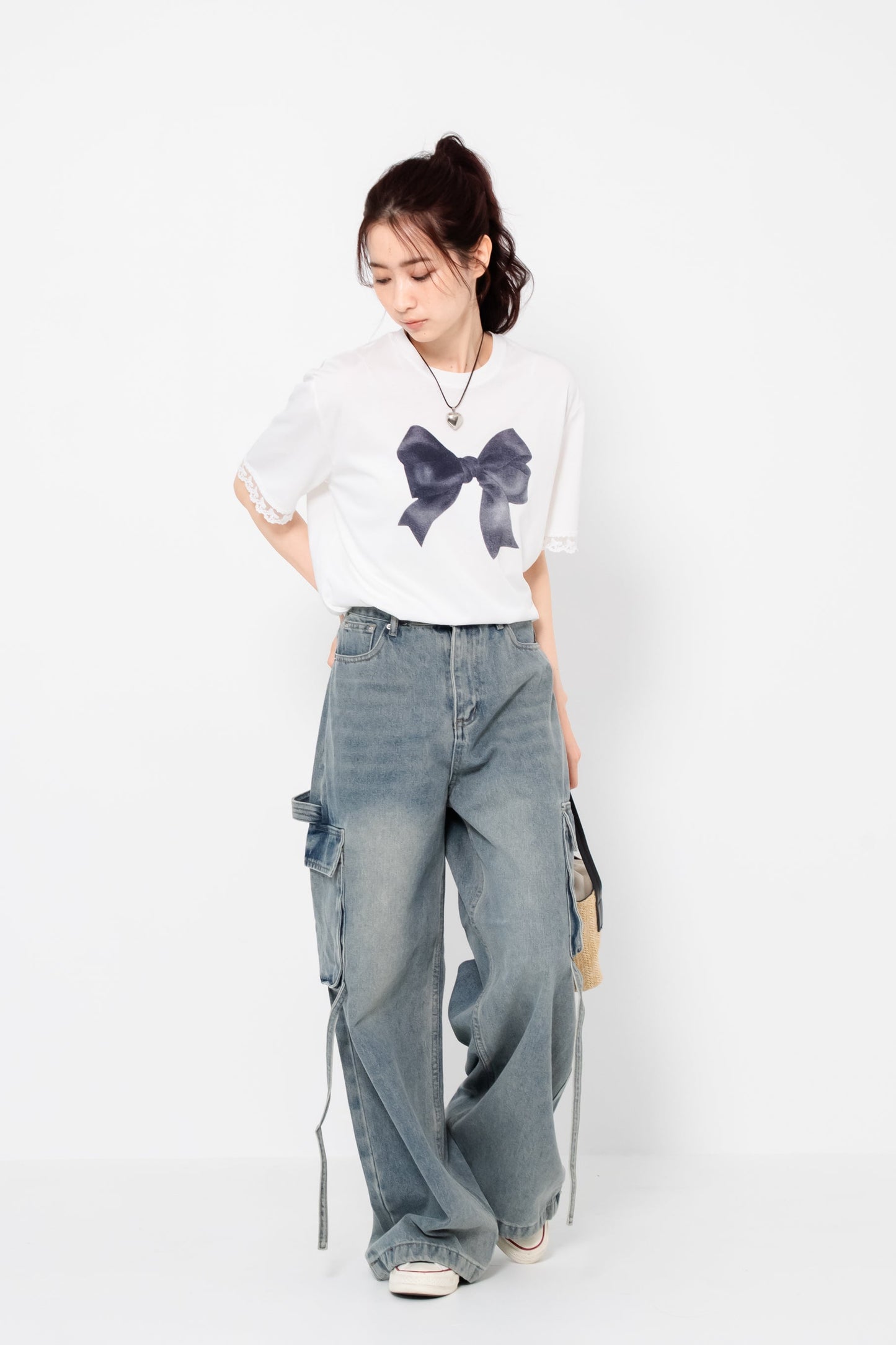 リボンプリントTシャツ