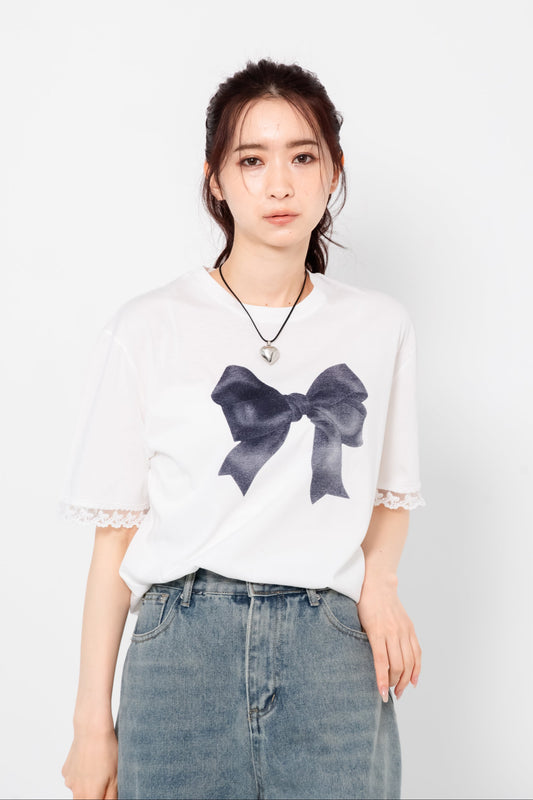 リボンプリントTシャツ