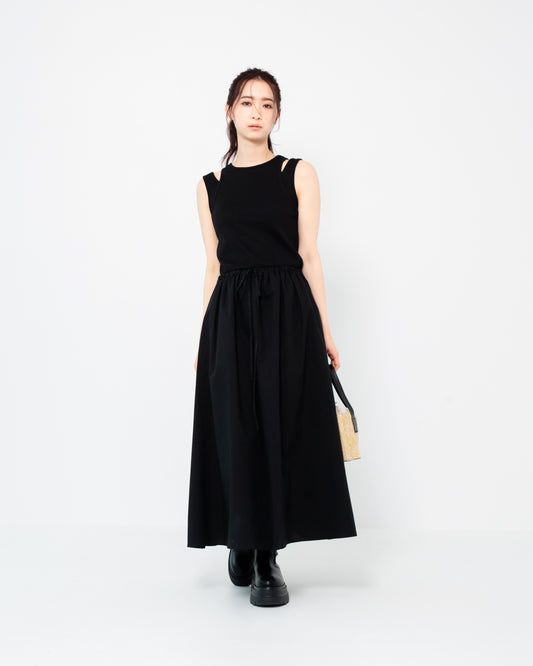 【SALE】ショルダーデザインロングワンピース