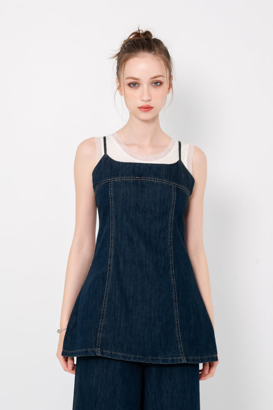 【SALE】デニムフレアトップ&ワイドパンツセット