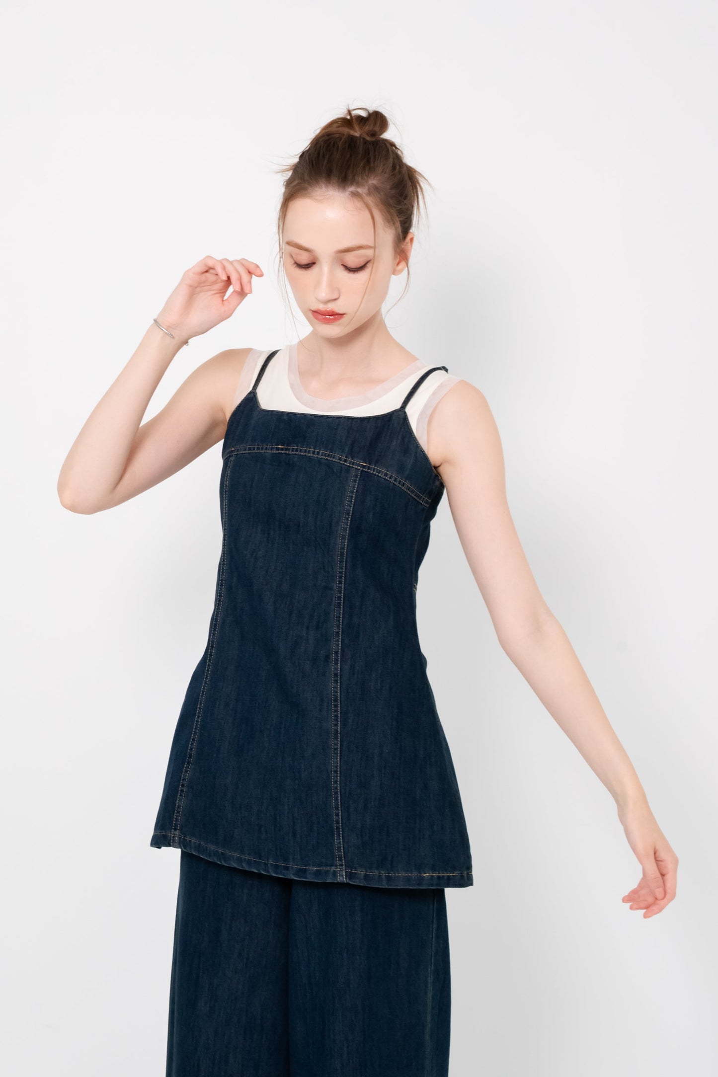 【SALE】デニムフレアトップ&ワイドパンツセット
