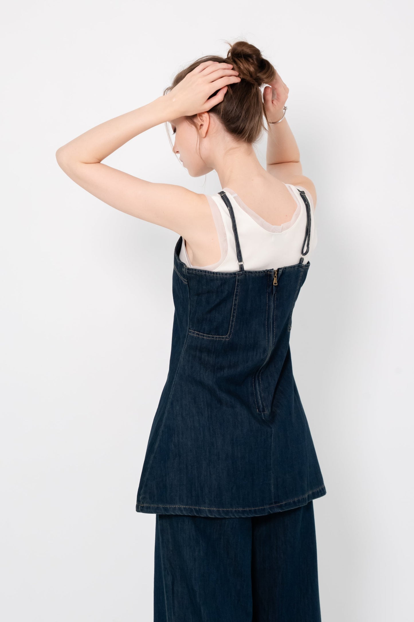 【SALE】デニムフレアトップ&ワイドパンツセット
