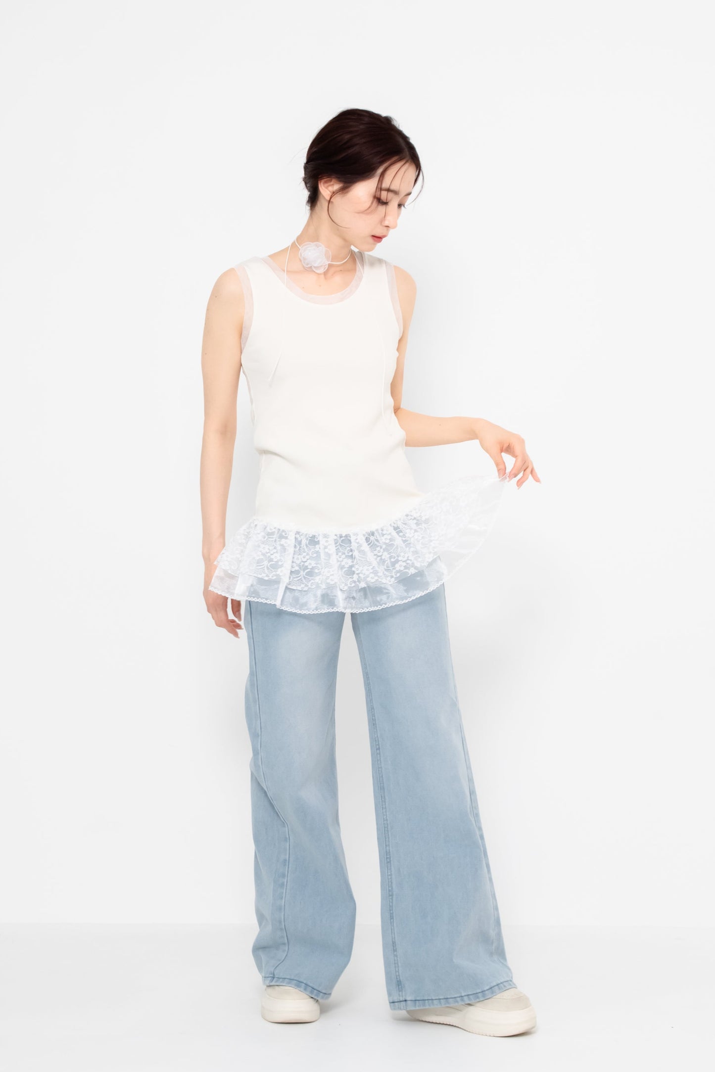【SALE】二段レースフリルノースリーブ