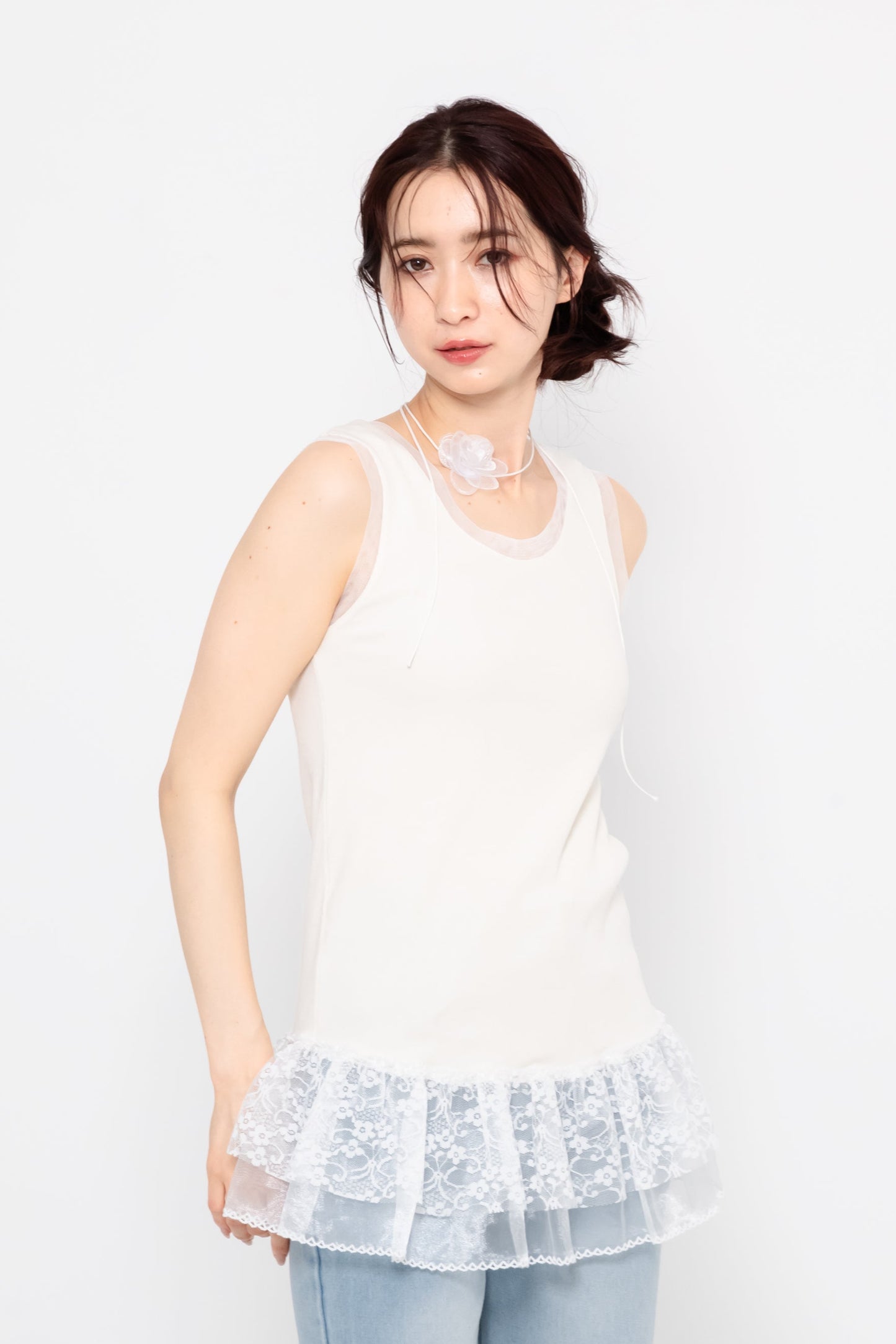 【SALE】二段レースフリルノースリーブ