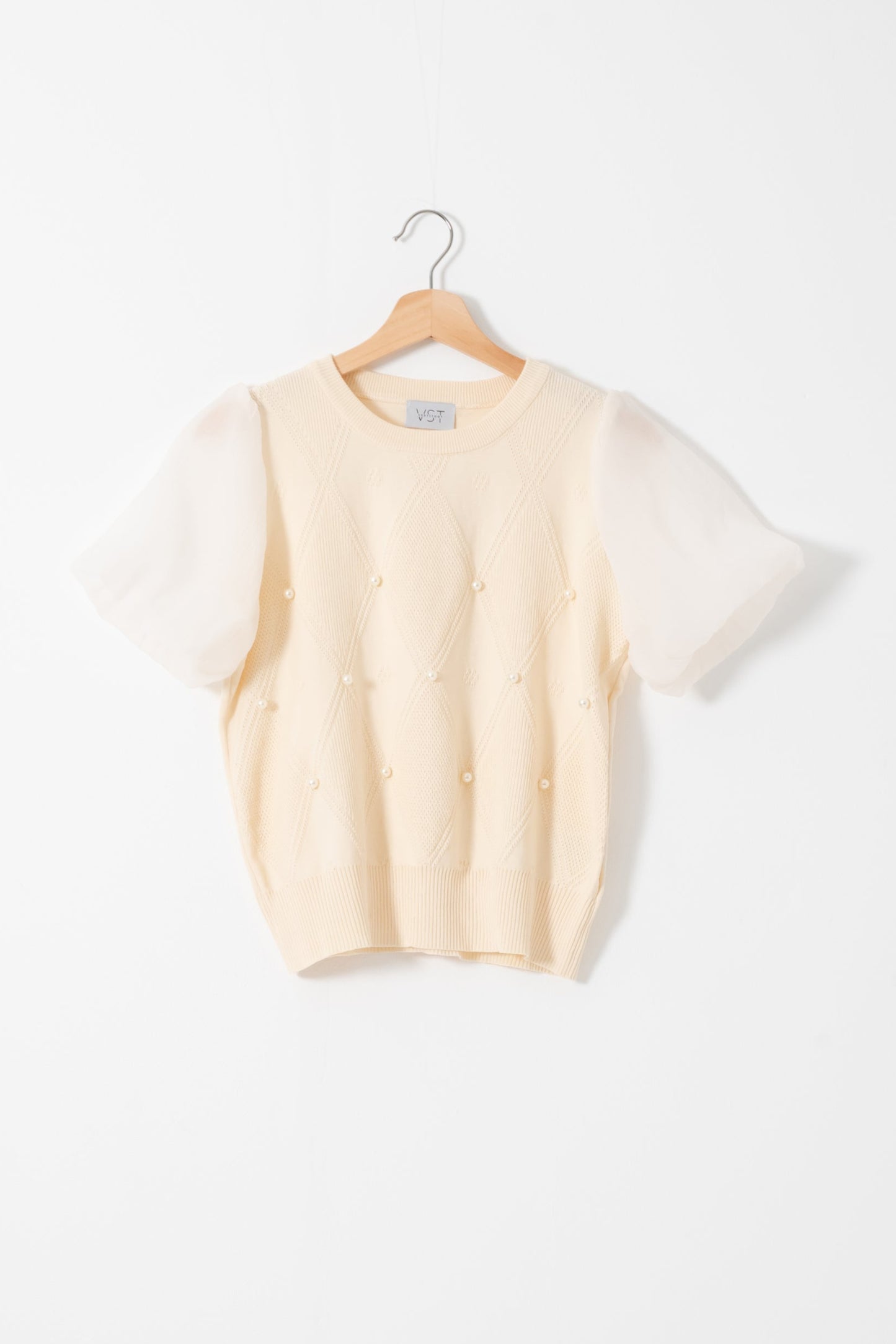 袖シフォンパールトップス