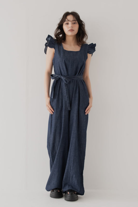 ラッフルデニムジャンプスーツ