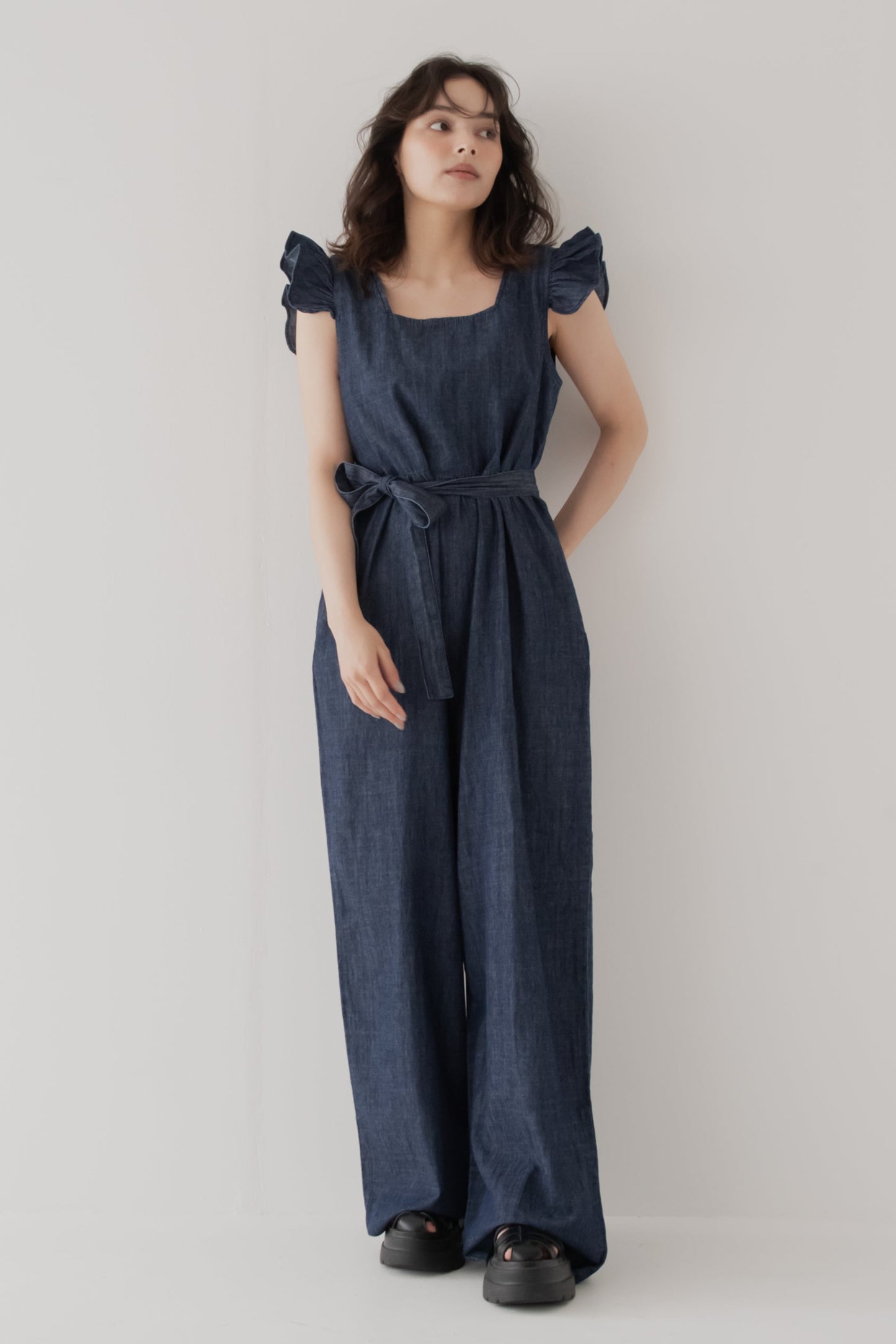 【SALE】ラッフルデニムジャンプスーツ
