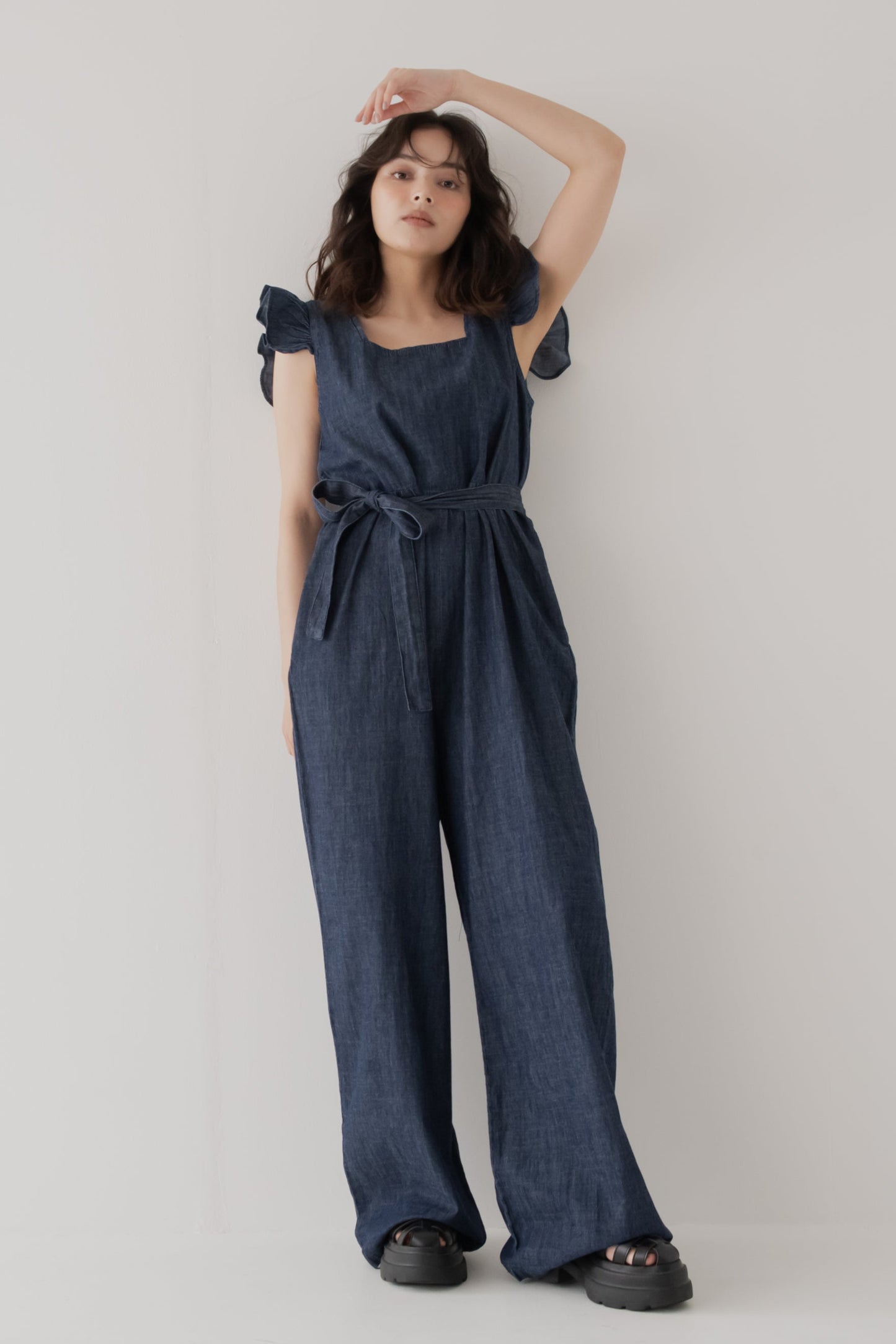 【SALE】ラッフルデニムジャンプスーツ