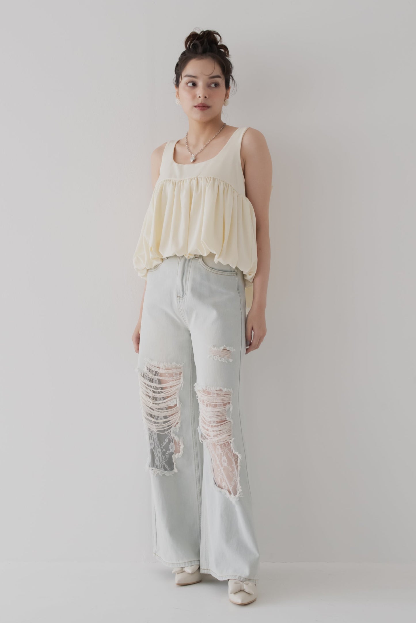 【SALE】バックリボンギャザートップス