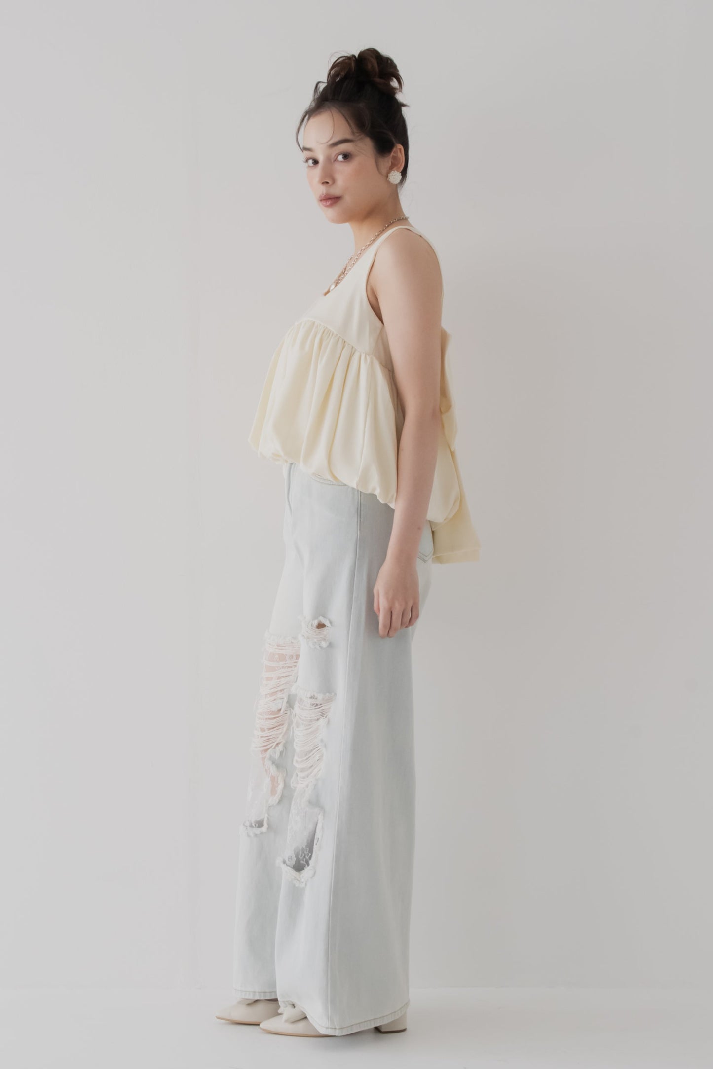 【SALE】バックリボンギャザートップス