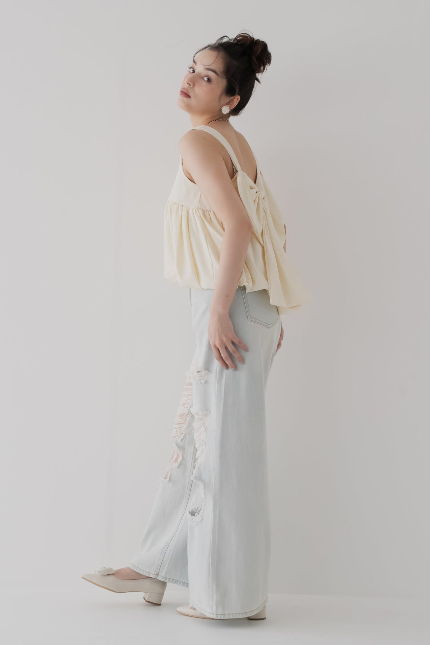 【SALE】バックリボンギャザートップス