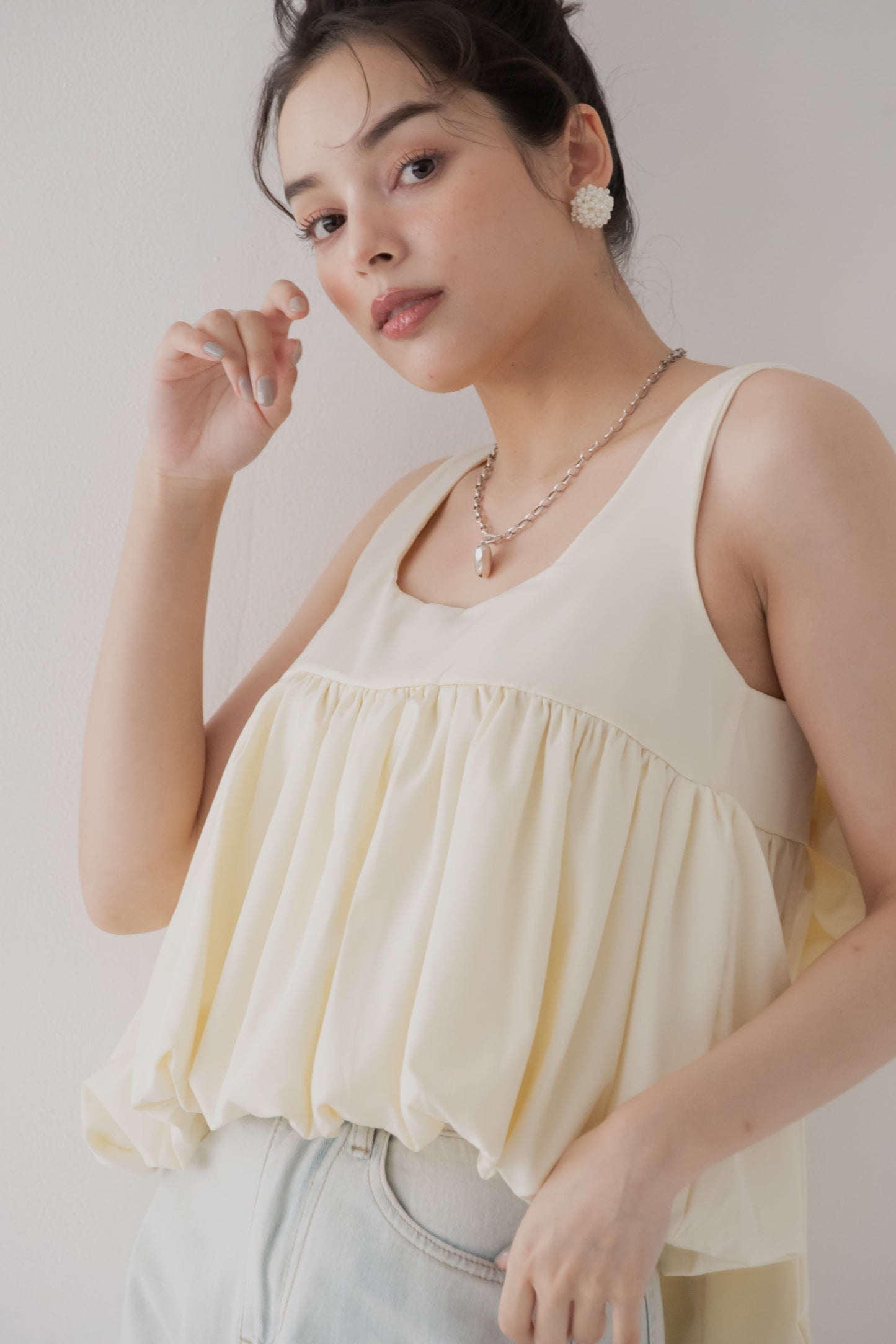 【SALE】バックリボンギャザートップス