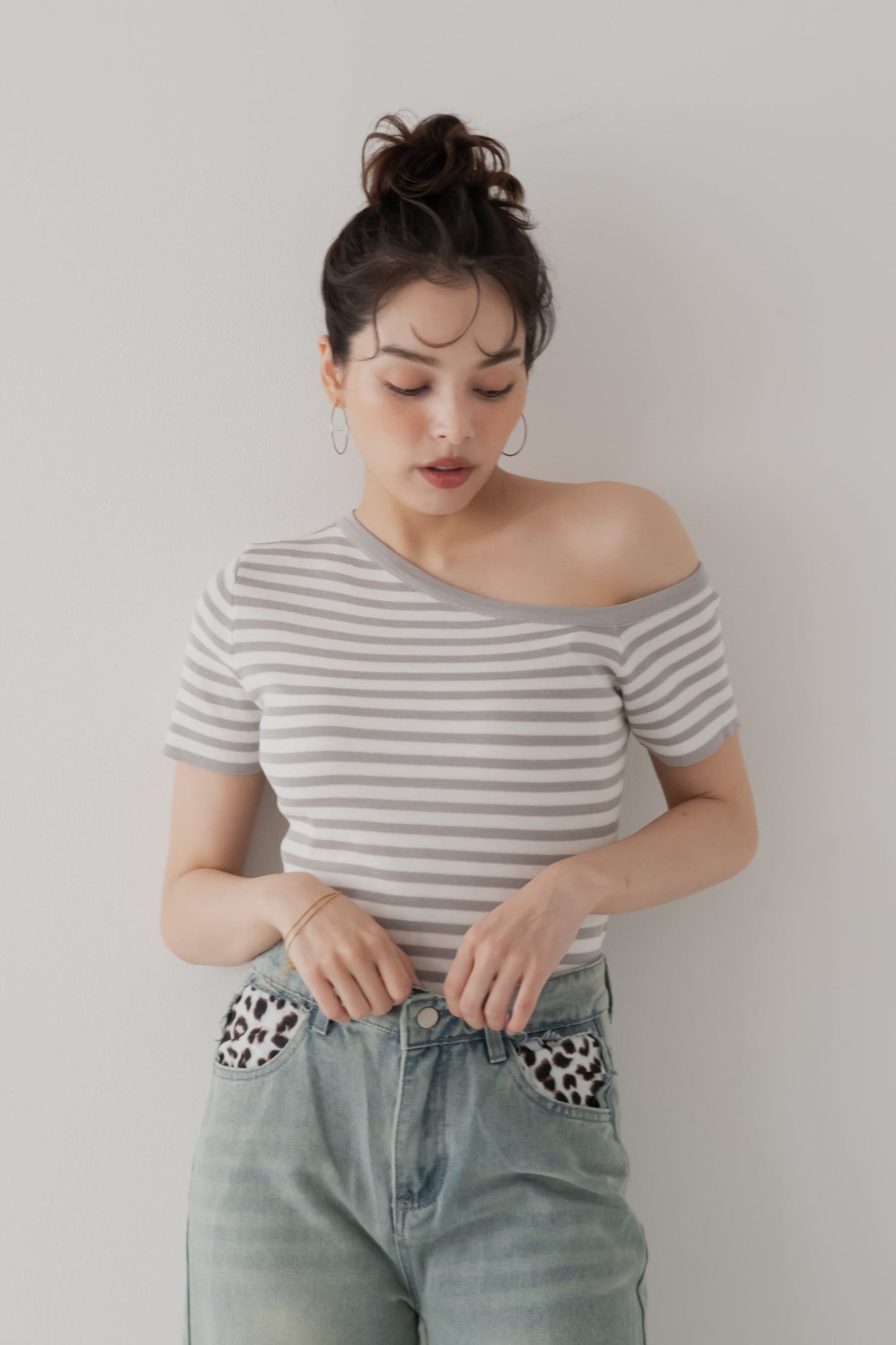 【SALE】アシンメトリボーダートップス