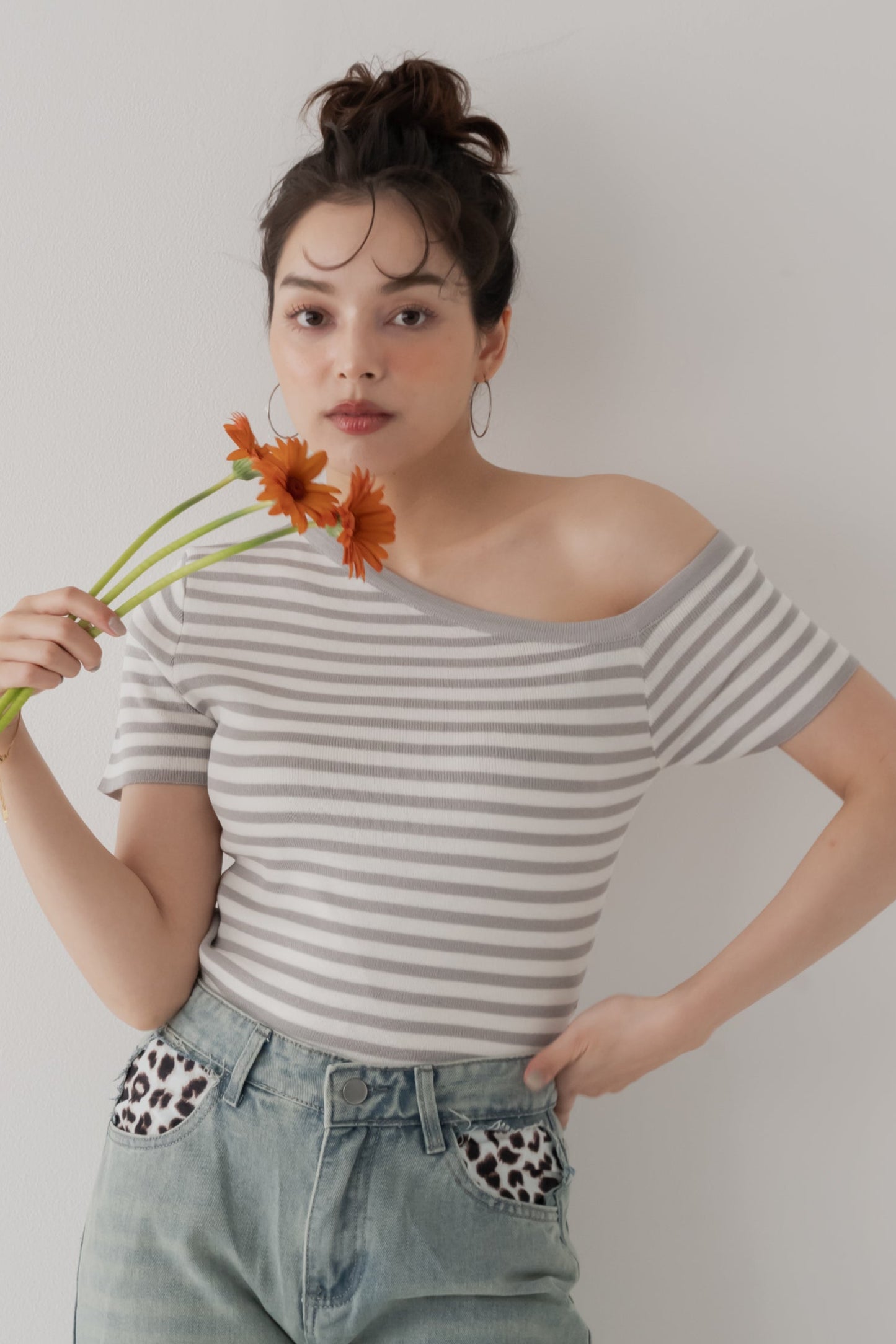 【SALE】アシンメトリボーダートップス