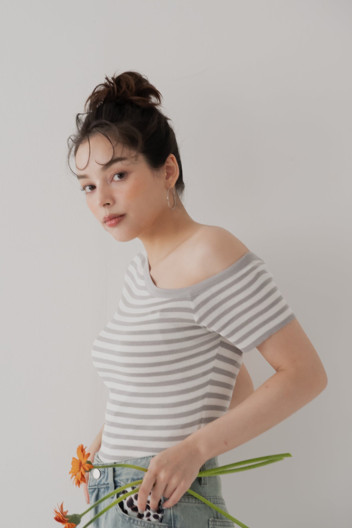 【SALE】アシンメトリボーダートップス