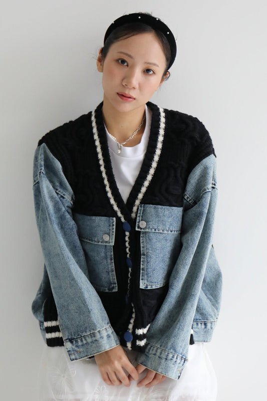 デニムスリーブニットカーディガン