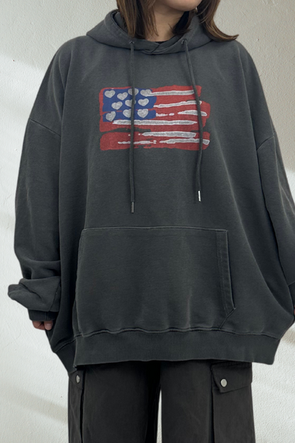 【くぅちゃんコラボアイテム】ウォッシュブラックユニセックスフーディー　