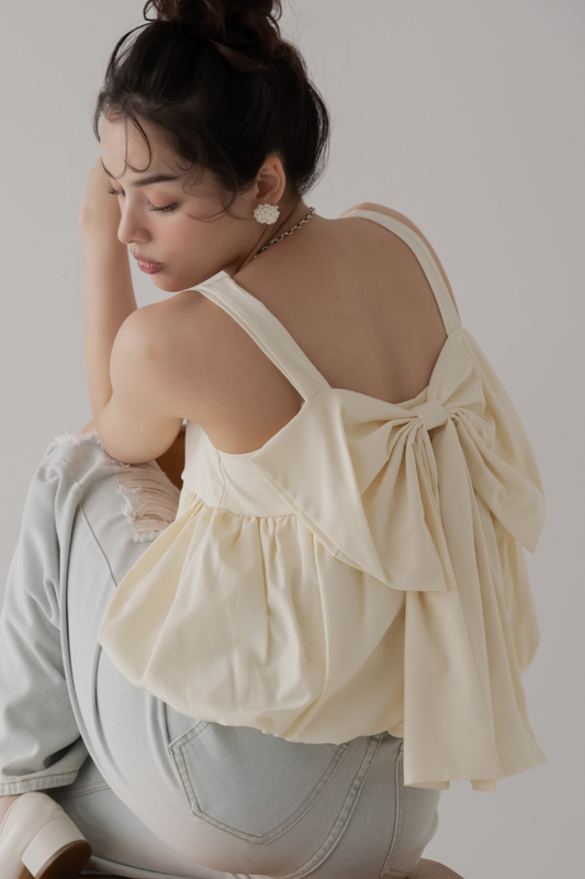 【SALE】バックリボンギャザートップス