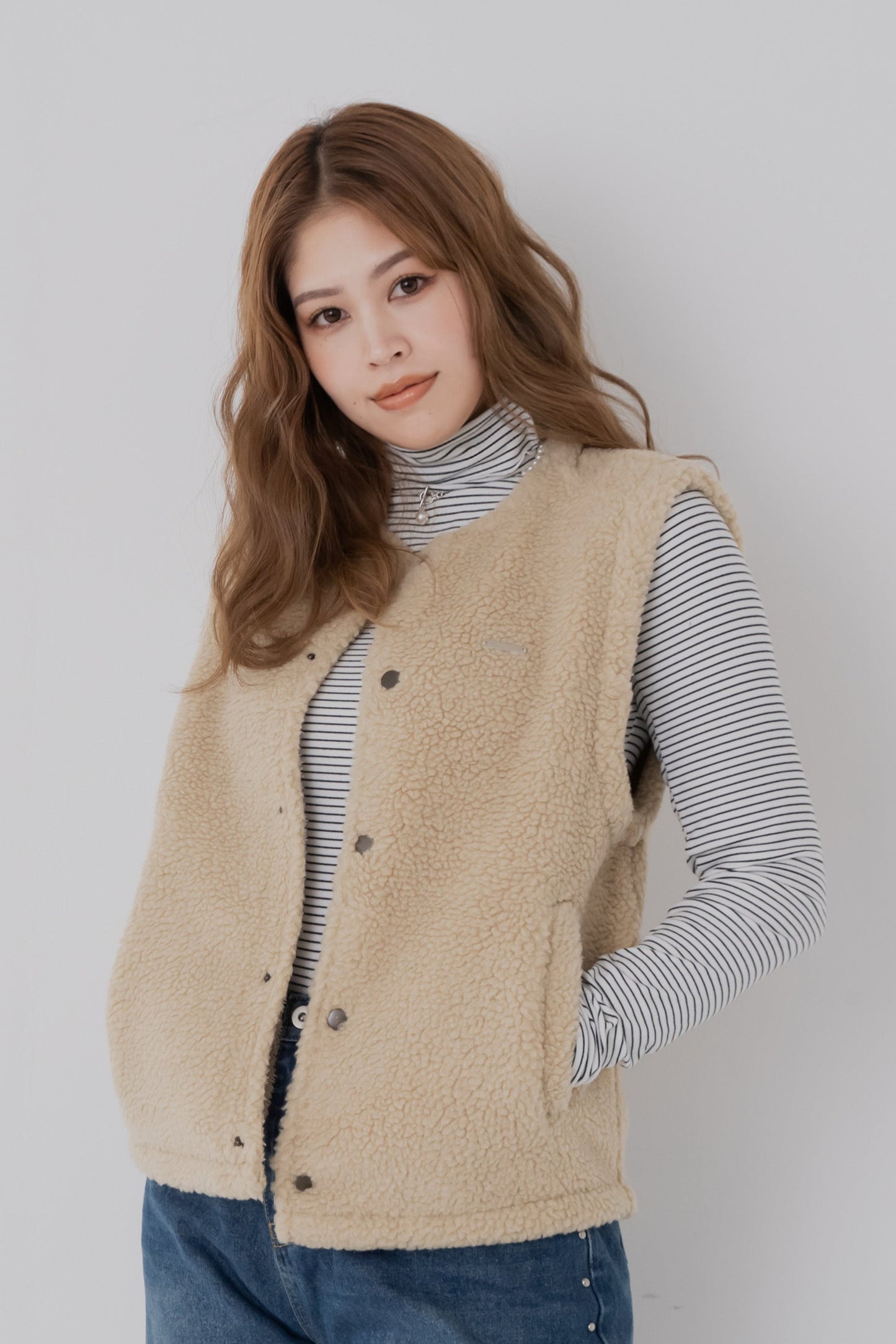 【くぅちゃんコラボアイテム】カジュアルユニセックスボアベスト