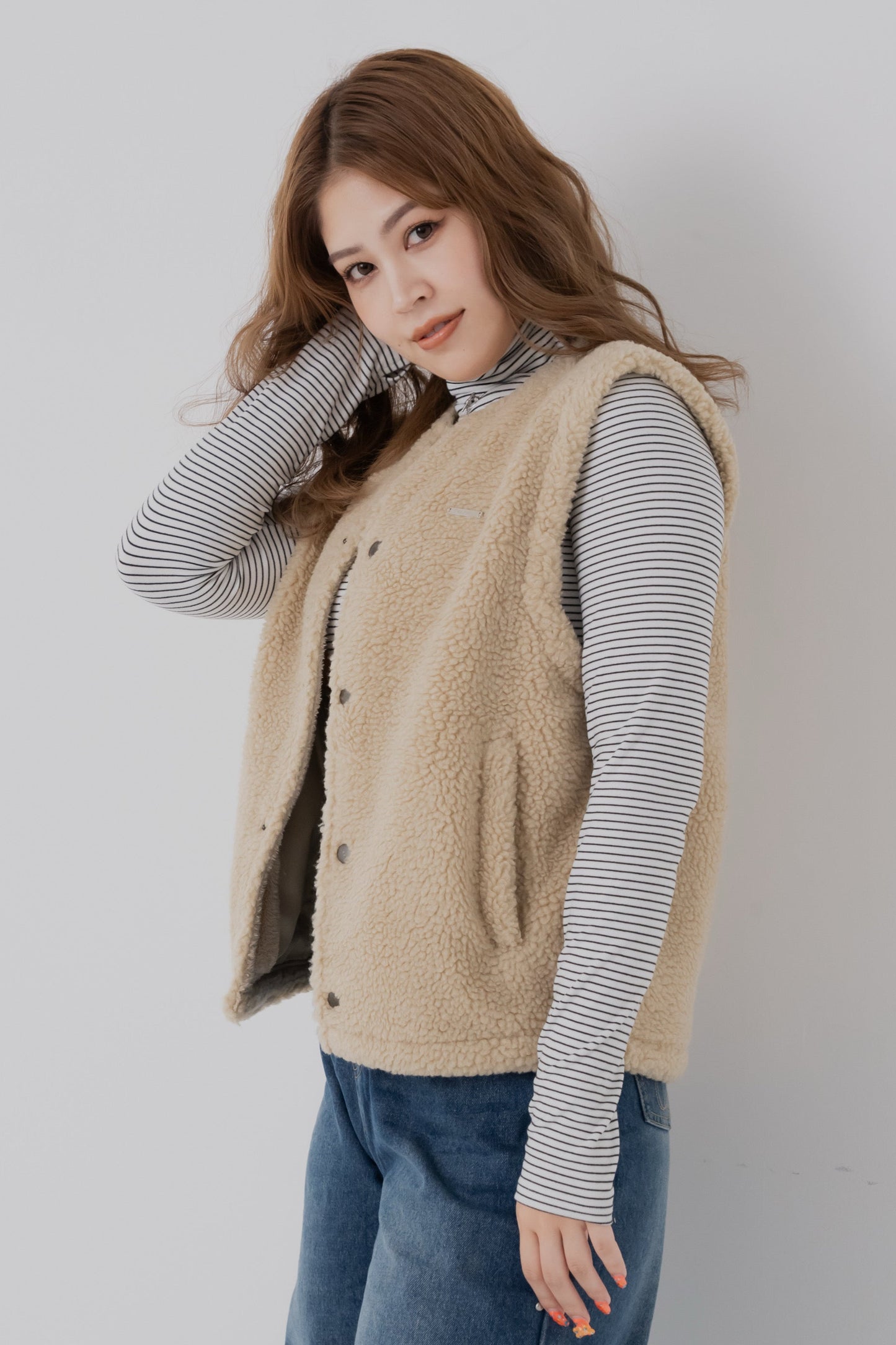 【くぅちゃんコラボアイテム】カジュアルユニセックスボアベスト