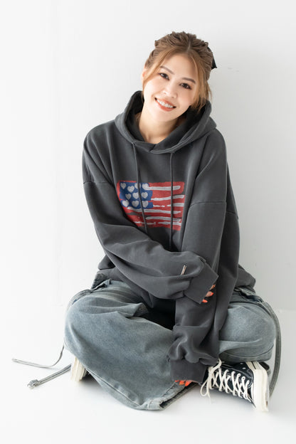 【くぅちゃんコラボアイテム】ウォッシュブラックユニセックスフーディー　