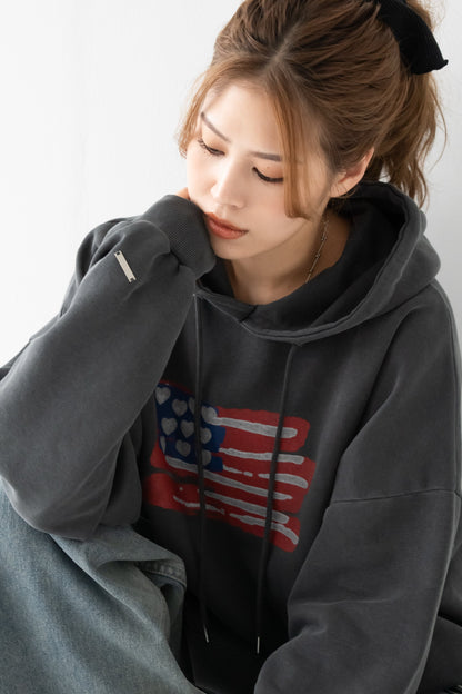 【くぅちゃんコラボアイテム】ウォッシュブラックユニセックスフーディー　