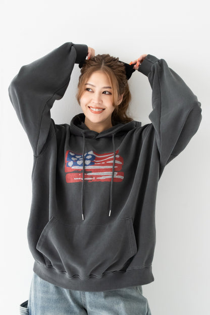 【くぅちゃんコラボアイテム】ウォッシュブラックユニセックスフーディー　