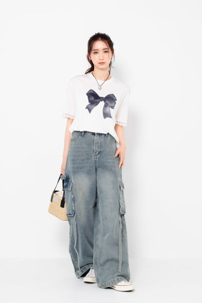 リボンプリントTシャツ