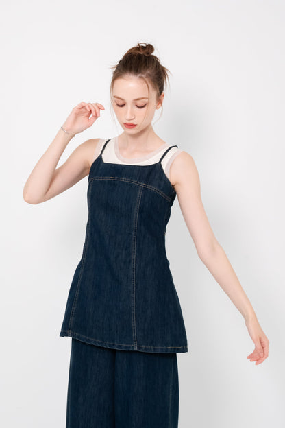 【SALE】デニムフレアトップ＆ワイドパンツセット