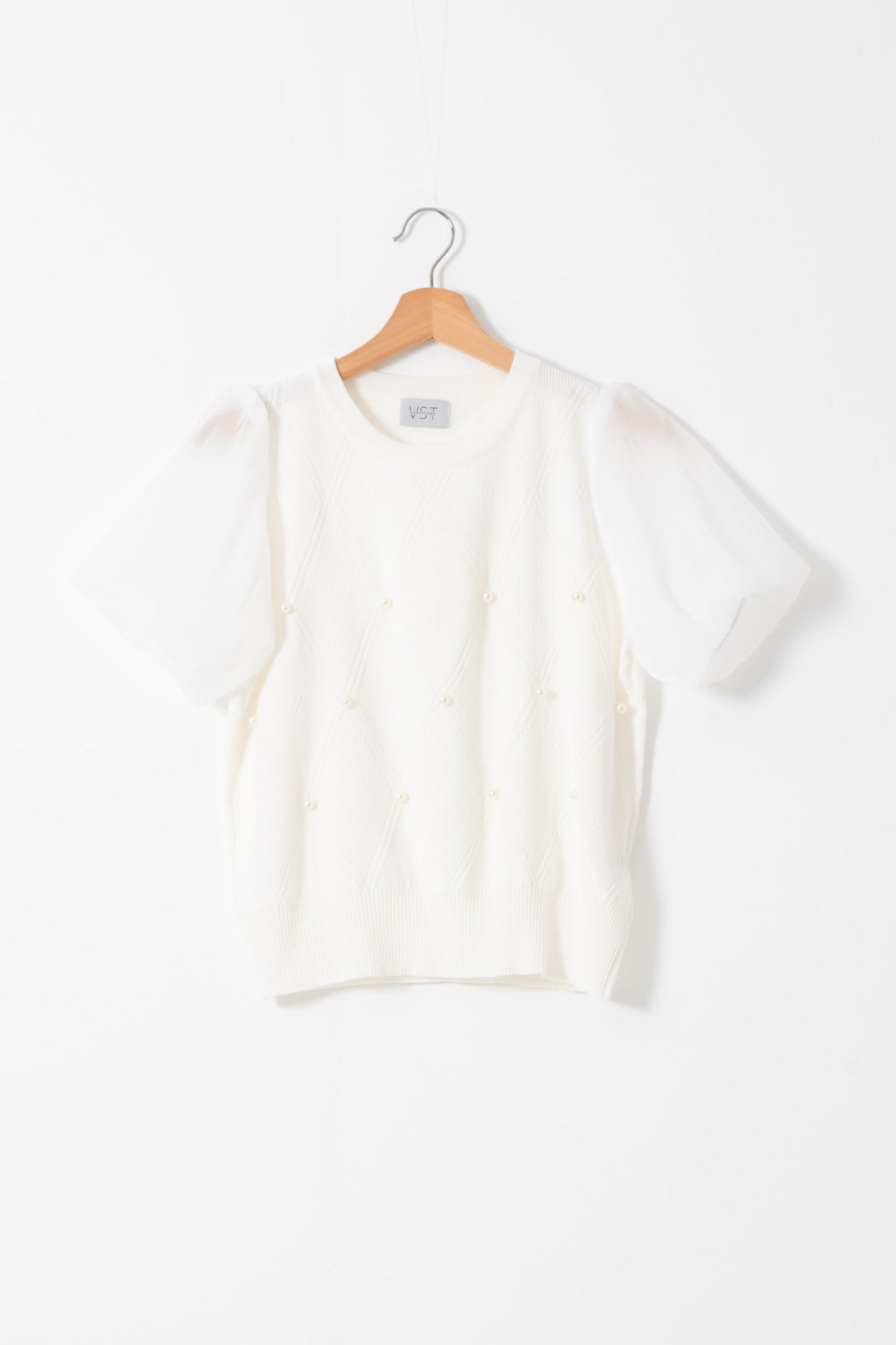 袖シフォンパールトップス
