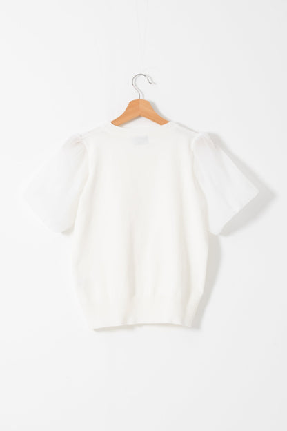 袖シフォンパールトップス