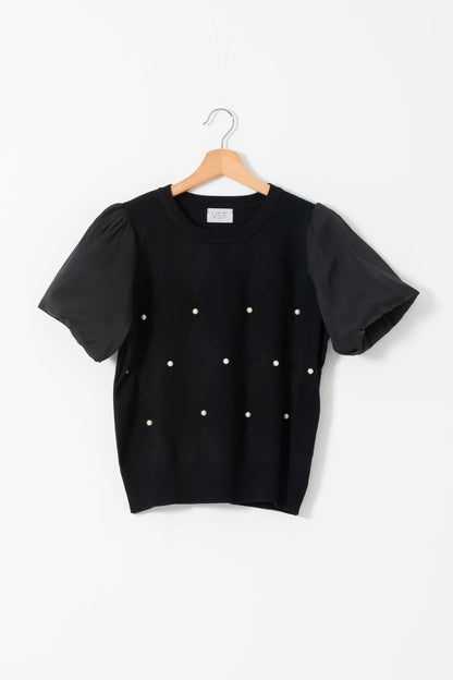 袖シフォンパールトップス