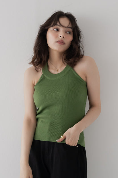 【SALE】リブホルターネックトップ