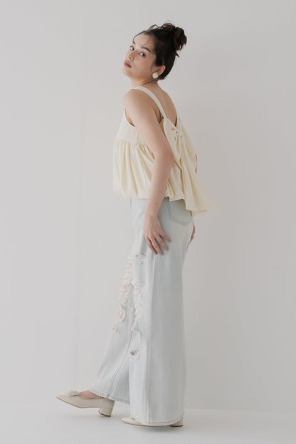 【SALE】バックリボンギャザートップス