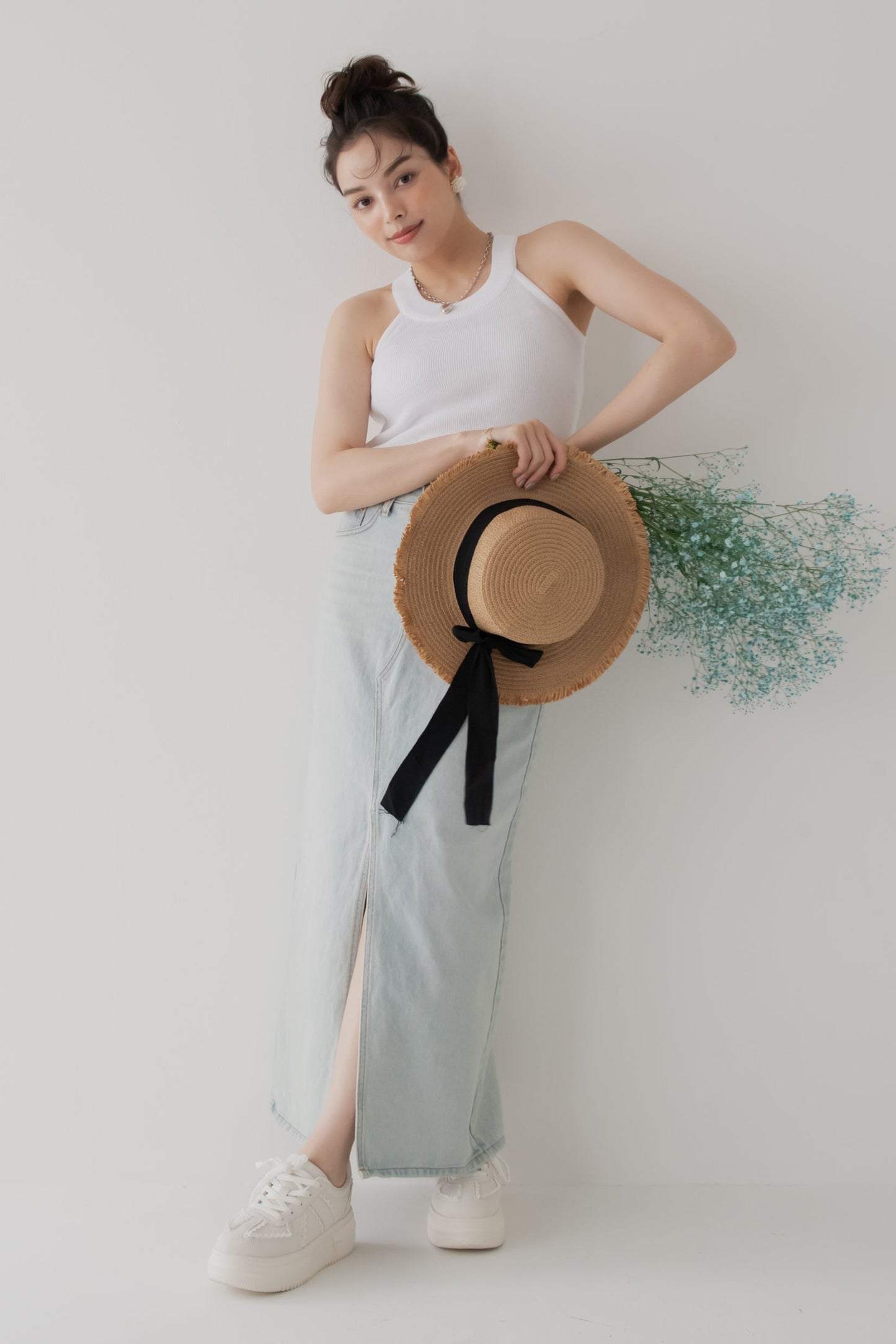 【SALE】スリットデニムスカート