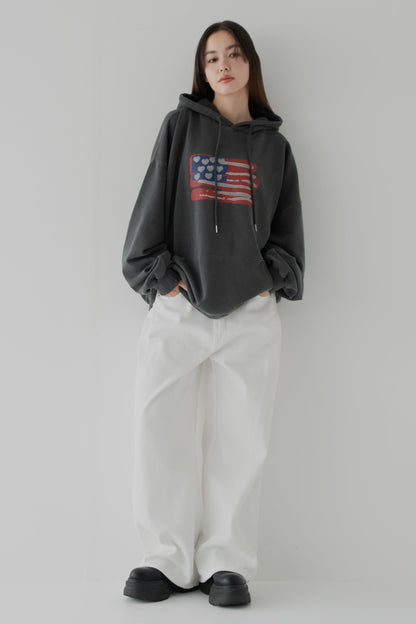 【くぅちゃんコラボアイテム】ウォッシュブラックユニセックスフーディー　