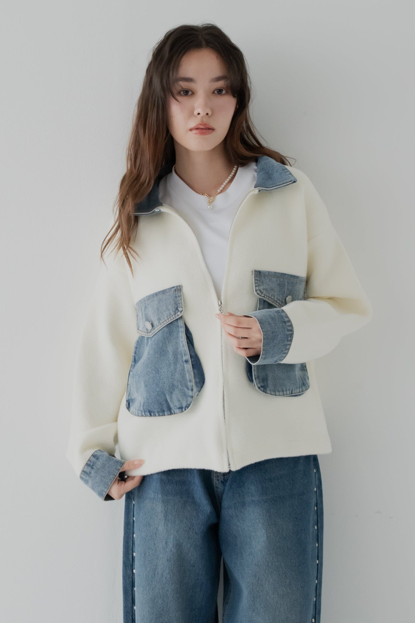 ミックスデニムソフトボアジャケット