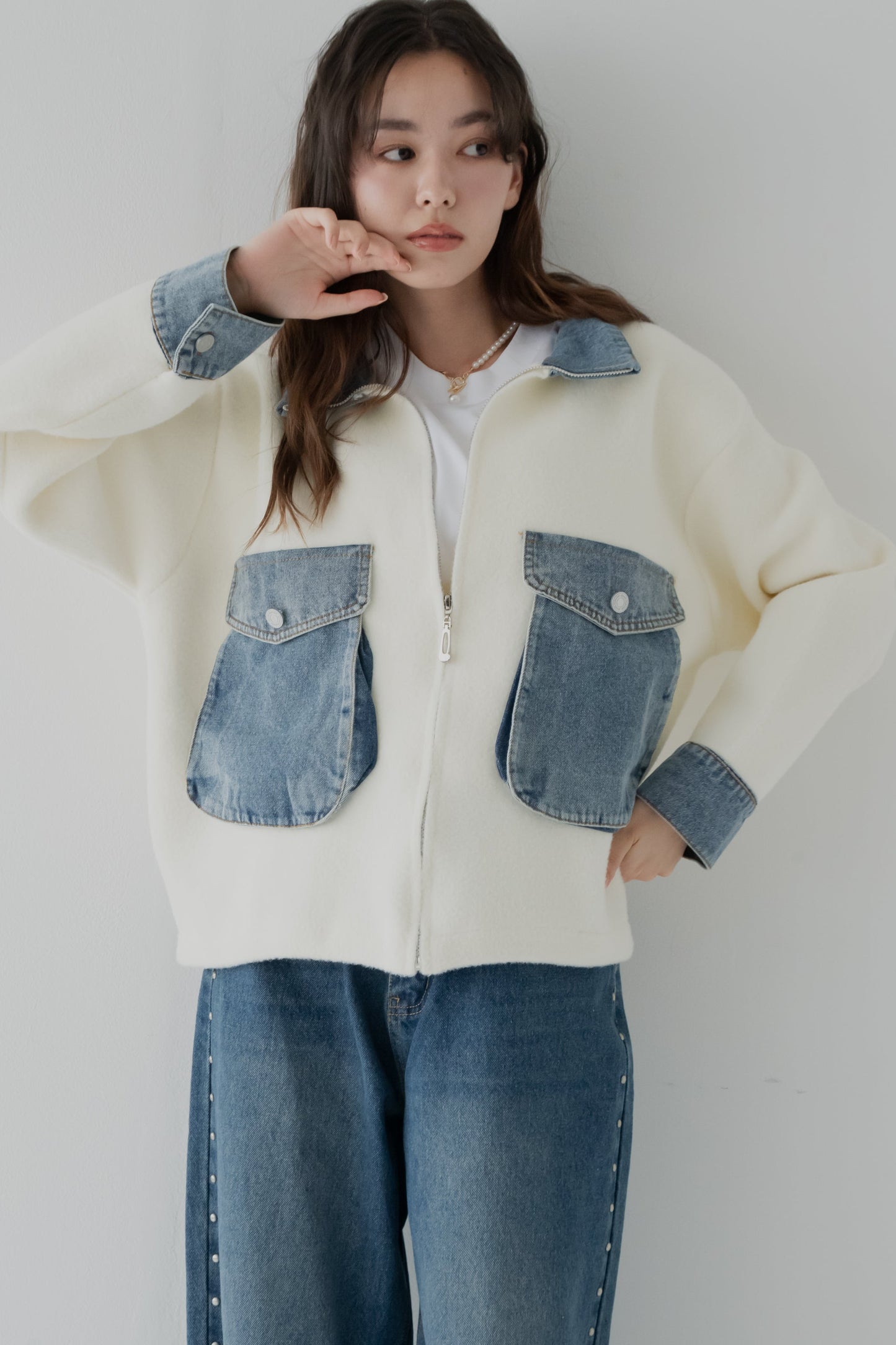 ミックスデニムソフトボアジャケット