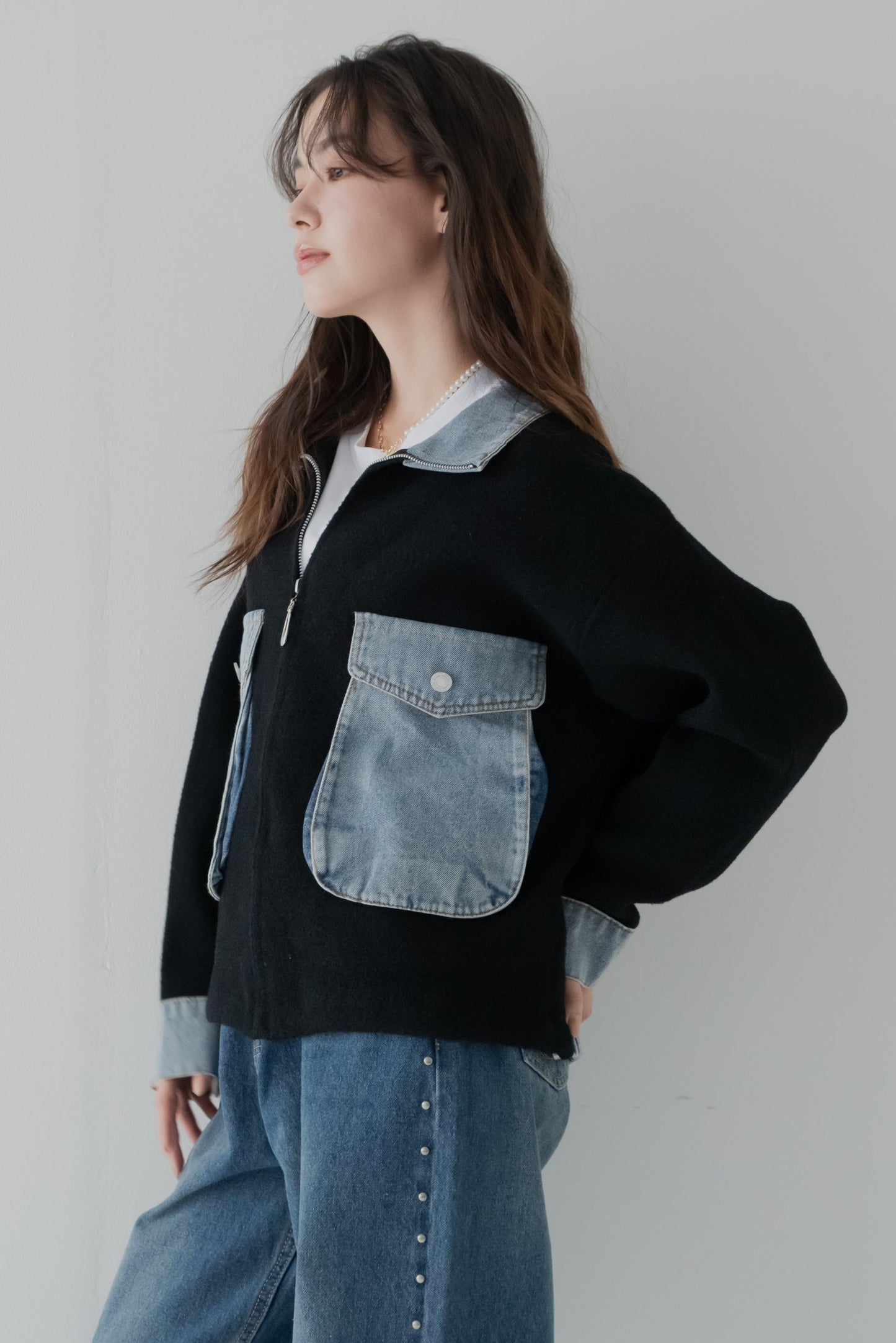 ミックスデニムソフトボアジャケット